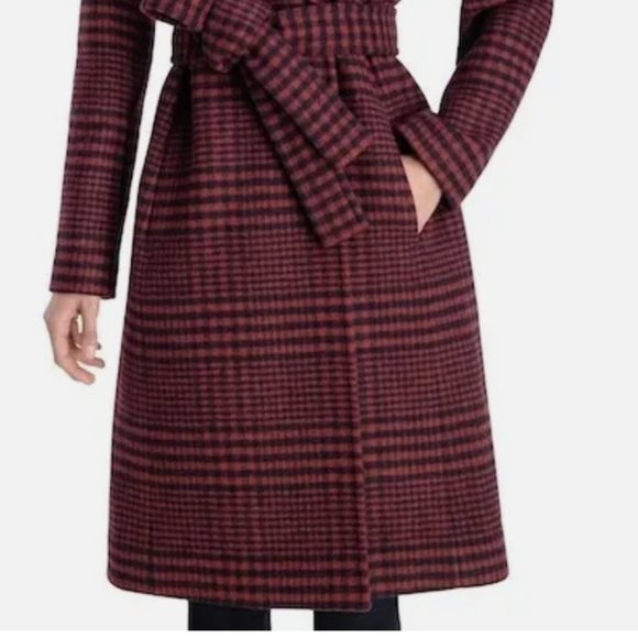 NWT Anne Klein Coat Women's Wool Blend Plaid Belted Wrap Plus Size 14 - Picture 4 of 11